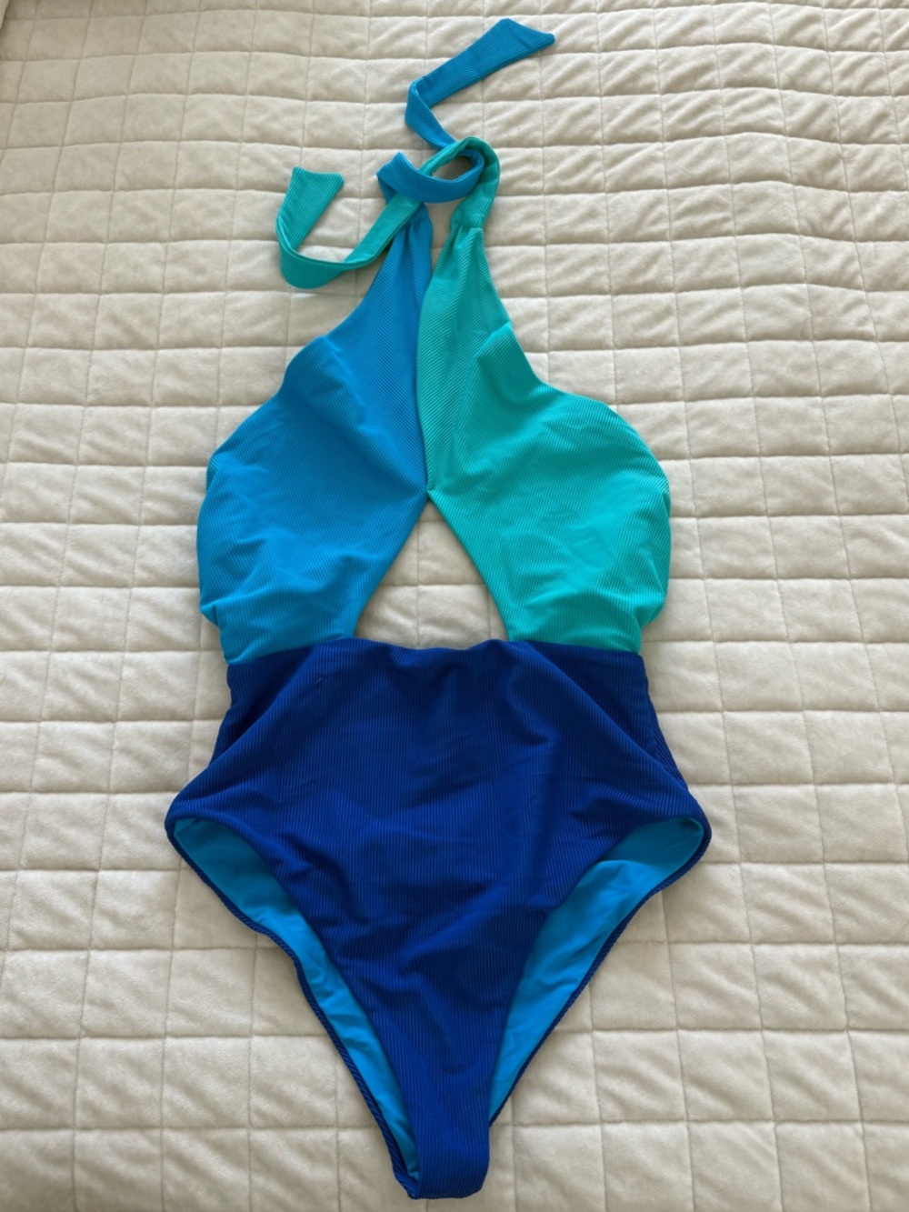 Beach Riot Colorblock Halter One-Piece in Teal & Royal Blue